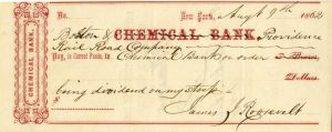 Chemical Bank Check Signed by James J. Roosevelt - Grandfather of Theodore Roosevelt